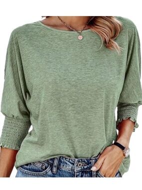 3 for $15 SALE Green Spring Top 3/4 Sleeve T-Shirts Crewneck Basic Business Tees
